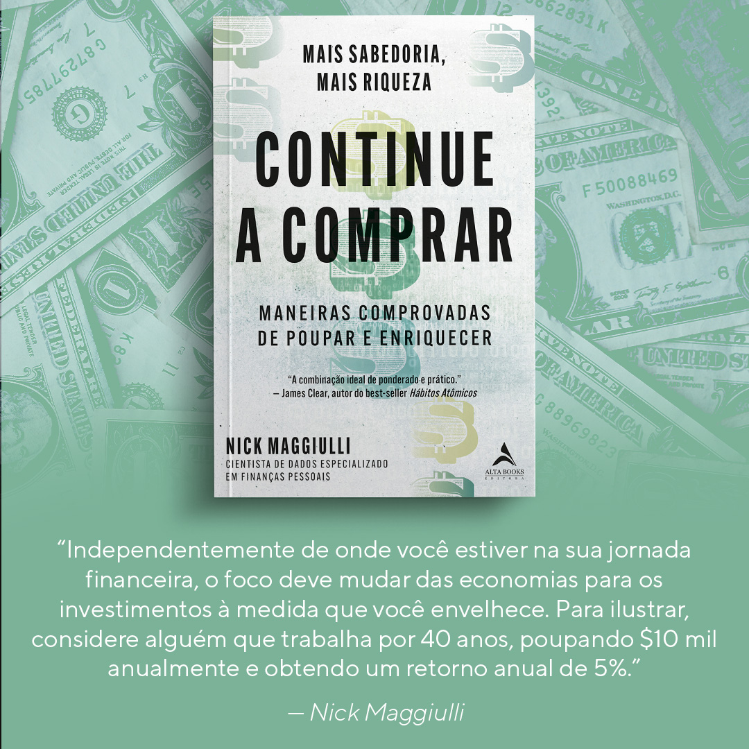 O autor Nick Maggiulli, fornece insights sobre inteligência de negócios e no seu livro "Continue a Comprar", aborda temas já batidos, como poupar e investir, de uma forma totalmente nova e até mesmo divertida.  

Este livro está disponível em todas as livrarias.