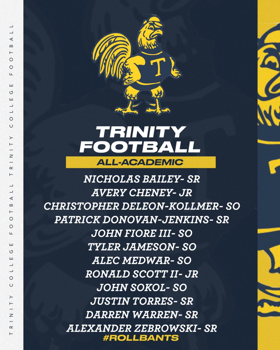 In honor of #D3Week, we would like to highlight the academic successes of our team this past fall! Looking forward to more of it this Spring! #RollBants #TrinColl