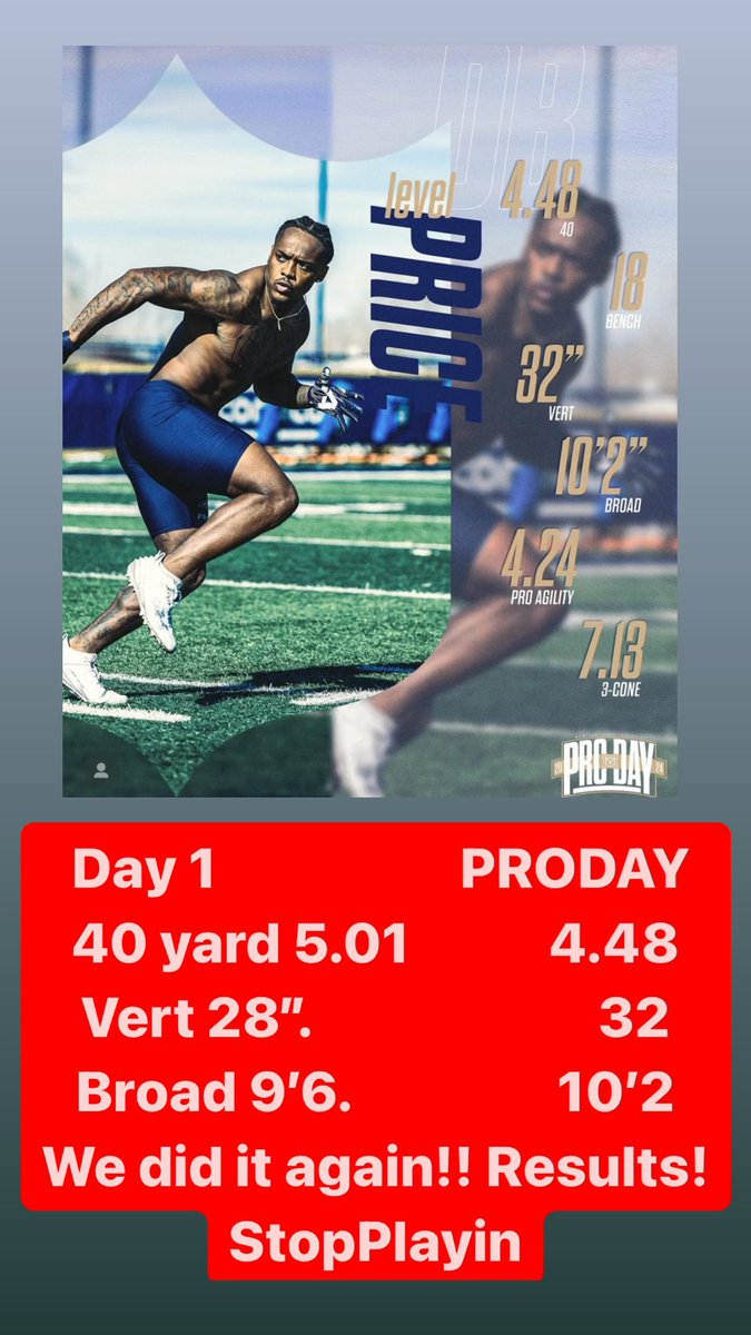 Papa Ran a 5.01 40 on day 1 to a 4.48 at his PRODAY. Results is what we do!!! #StopPlayin