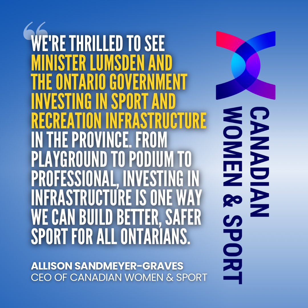 🏗️ Our #ONBudget includes new investment in community sport & rec infrastructure | “A lack of safe, accessible & equitable infrastructure is one barrier keeping girls & women from fully participating & reaping the benefits of sport.”

🗣️ Allison Sandmeyer-Graves, @WomenandSportCA