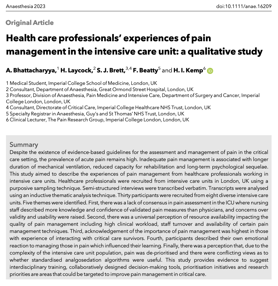 Anaes_Journal's tweet photo. 🔓Health care professionals' experiences of pain management in the intensive care unit: a qualitative study

🔗https://t.co/OGrMJfUfKg https://t.co/ujOAbylhMr