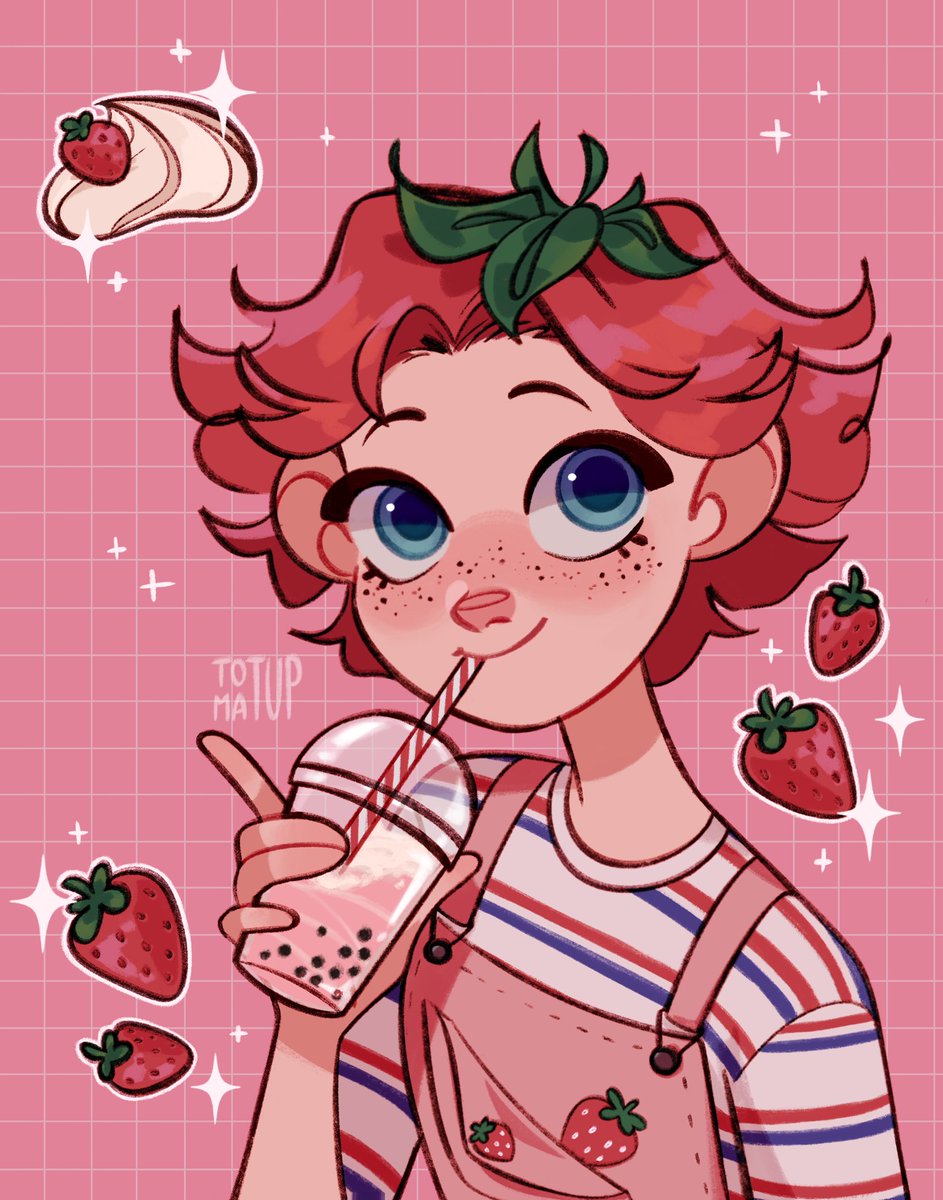 tomatup's tweet photo. Omg, I completely forgot I had a twitter account! Well, Hi chikis I'm back and I have many drawings 4 u!!🕺✨

🍓Teal or Pink theme? Tell me which version you like the most! 🍓

#drawing #myart #oc #art #strawberry https://t.co/la8a9k69Bi