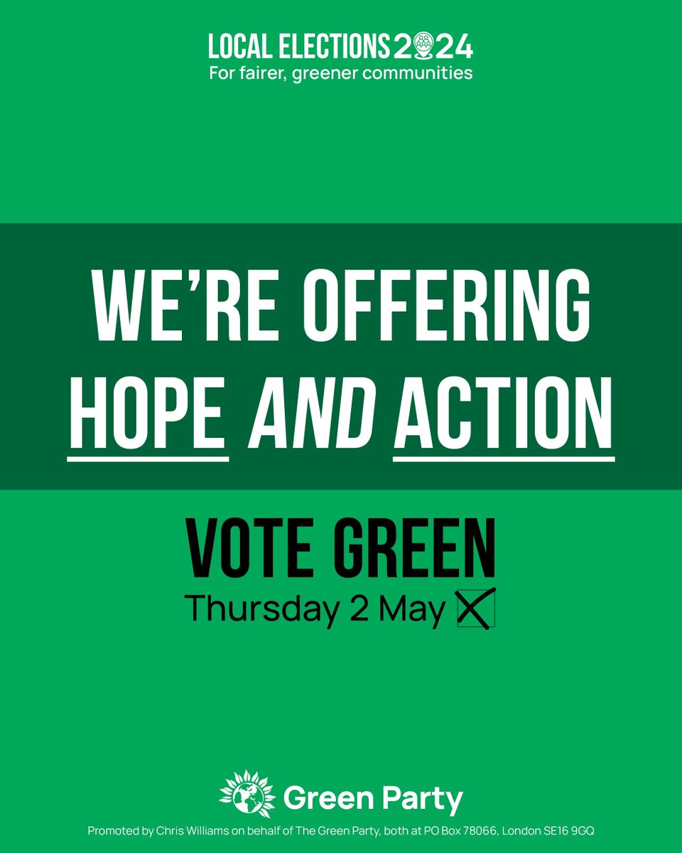 🗳️ Tomorrow we launch our local election campaign for 2 May. 💚 The Green Party is the only party offering hope AND action. 🤝 Keep an eye on our socials tomorrow for more on our plans to build fairer, greener communities.