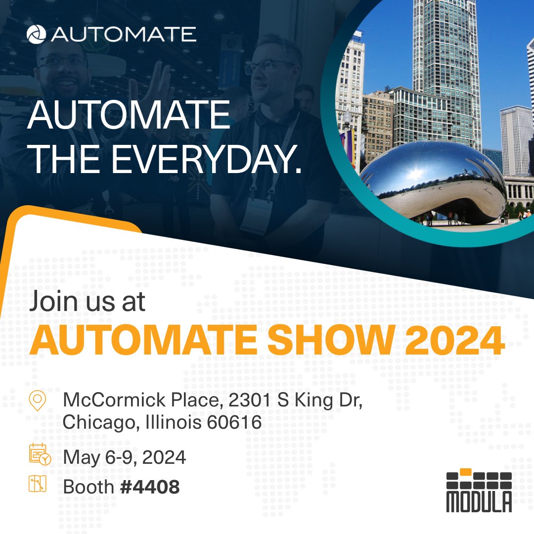 Join the Modula team at Automate 2024, set to take place at Chicago’s McCormick Place from May 6-9, 2024. Visit us at Booth #4408 for a personal demonstration or explore our website. bit.ly/4az1dWP #ModulaUSA #AutomateShow #Automate2024 #Chicago #Illinois