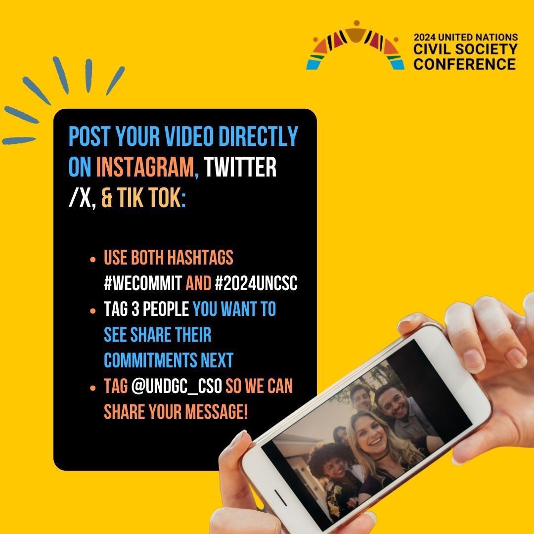 💡 What concrete commitment can YOU make today to create a better future 4 all? 🇺🇳 Share yours in a short video message for the #WeCommit Campaign ahead of the #2024UNCSC this May in Nairobi, following these easy steps ⬇️⬇️⬇️ bit.ly/3J07XRQ @UNDGC_CSO