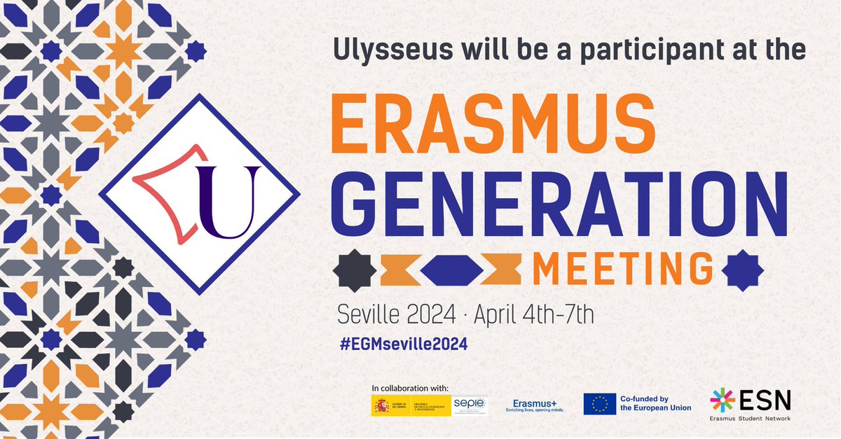 Ulysseus European University is thrilled to announce our participation in Erasmus Generation Meeting Seville 2024, joining over 1,500 esteemed participants! 🎓 The premier student-led conference in Europe, discussing the future of mobility and beyond. #EGMseville2024