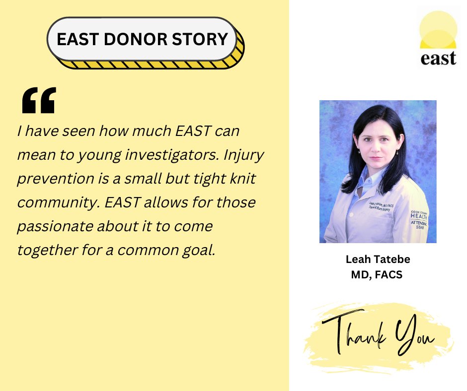 Thank you to Dr. Leah Tatebe (@LeahTatebe) for supporting the EAST Development Fund! To connect with Dr. Tatebe, please visit the Member Directory from your EAST profile: bit.ly/3XRY91i To share your EAST Donor Story, visit: bit.ly/3gWBaza