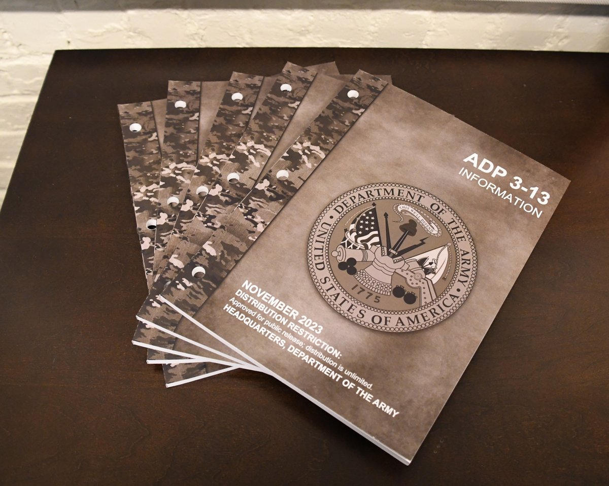 Since not everyone could visit the @USArmyDoctrine booth at #AUSAGlobal to talk ADP 3-13, Information, we 'obtained' (@Mother_of_Tanks 😉) a few copies. If you'd like one, throw up a hand and tell us why in the comments!