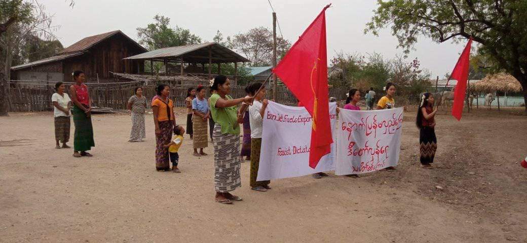 An anti-coup revolutionary protest somewhere in Sagaing region. #2024Apr3Coup #AgainstConscriptionLaw #WhatsHappeningInMyanmar
