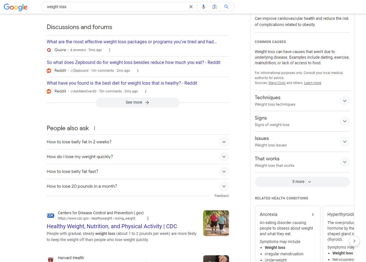 Serious question for you <a href="/searchliaison/">Google SearchLiaison</a>:

For 6+ years, and throughout the QRG, Google has shared that YMYL queries - presumably like "weight loss" - require the highest levels of E-E-A-T. For 6+ years, we've seen sites like the CDC and Harvard ranking prominently for these