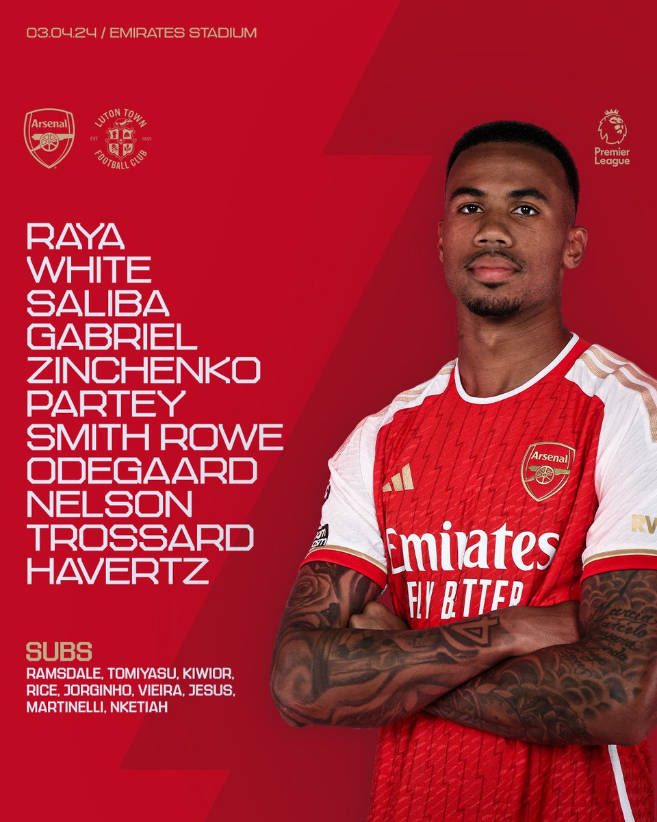 🔴 𝗧𝗘𝗔𝗠𝙉𝙀𝙒𝙎 ⚪️

🔙 Zinchenko returns to left-back
⚖️ Smith Rowe in the middle
🆕 Nelson makes first league start of the season

Let's get back to it, Gunners 👊