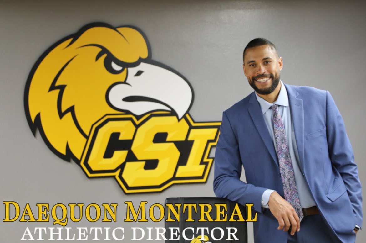 Join us in congratulating Daequon Montreal for being named just the second Athletic Director in the 21st century here at CSI On July 1st, Daequon will make the transition from his current role of Assistant AD, where he began in the summer of 2022, to Athletic Director! 🦅