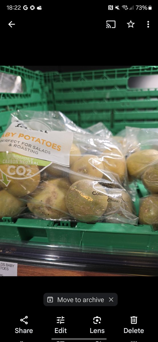 ThisisBosh's tweet photo. @EoECoop please can you train your stores to stop storing potatoes under lights like this. This makes them go greener and grow shoots very fast.  They should also be covered at night if you have lighting on #rankfood https://t.co/mjAxzH54Fi