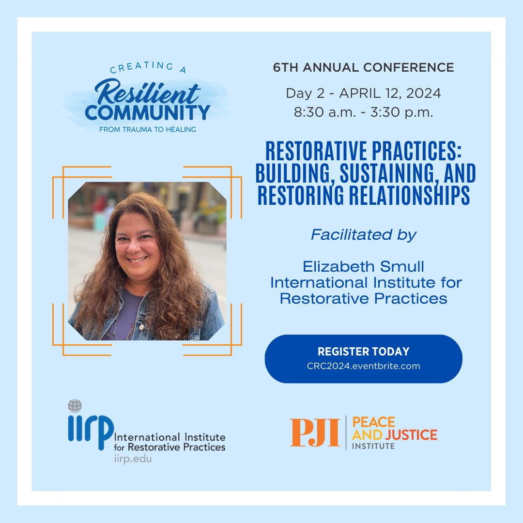 Elizabeth Smull will be facilitating a workshop at the Creating a Resilient Community Conference! Her workshop will focus primarily on the understanding & application of restorative practices in schools & community settings💙Please visit their website ➡️ bit.ly/3VBHX6N