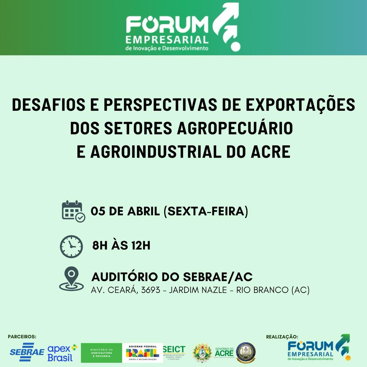 sistemafaeac's tweet photo. Não percam! Nesta sexta-feira, a partir das 8h no auditório do Sebrae/AC #exportacoesdoagro https://t.co/PdhnO3KYJ1