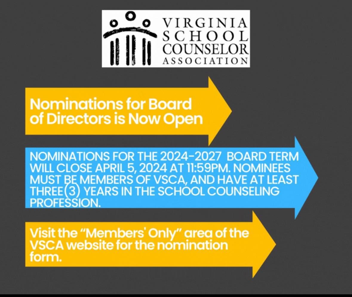 📣Calling All Future Leaders: Nominations for Board of Directors Now Open!📣
VSCA members may nominate themselves.
The nomination form is available in the Members' Only area of the website. When you are ready you can start at vsca.org.