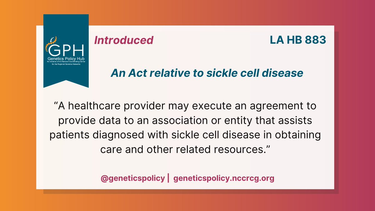 On April 2, 2024, the #Louisiana House introduced a bill which would allow healthcare providers to execute an agreement to allow for the communication of patient information to #SickleCell disease associations. Learn more at: bit.ly/43ITSBG