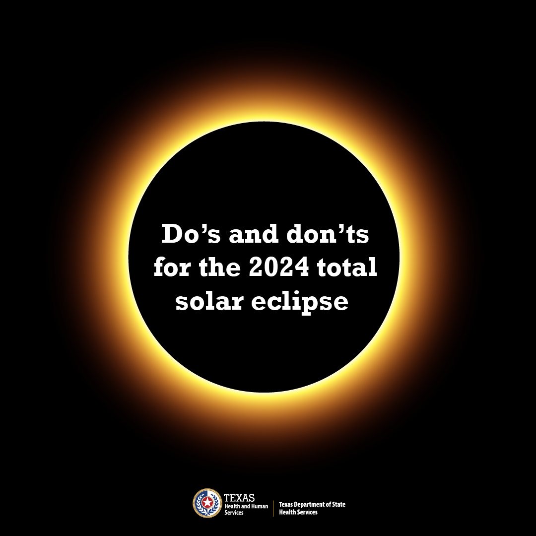 We're now five days away from the rare total solar eclipse 🌑

Eclipse or no eclipse, staring at the sun in general can lead to irreversible damage to the eye. Here are some tips to keep in mind as the big day approaches over Texas: science.nasa.gov/eclipses/safet…