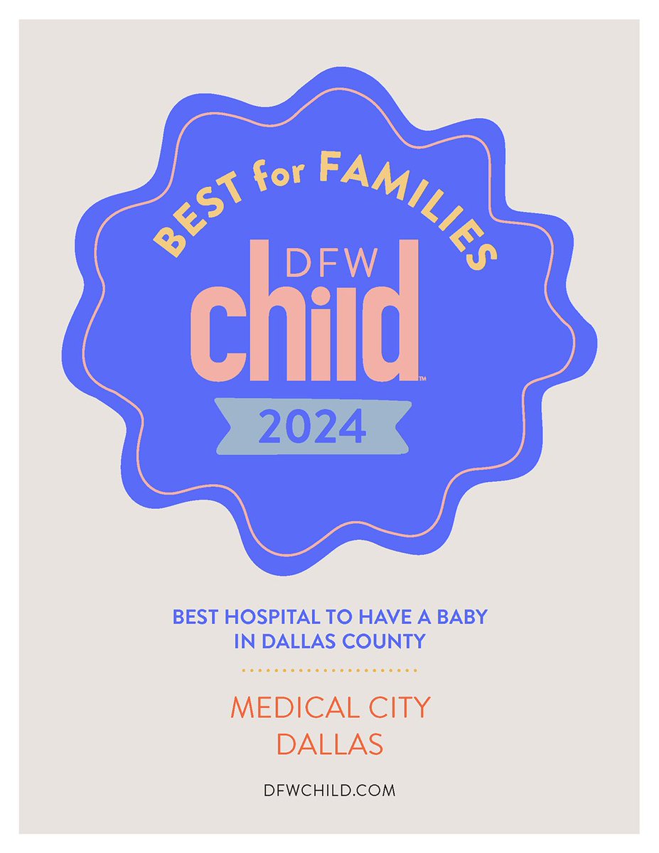 Med_City_Health's tweet photo. Congratulations! Medical City Dallas Hospital and Medical City Lewisville have been voted Best Hospital to Have a Baby by the readers of @DFWChild Magazine. Learn more about how #WeShowUp for families: https://t.co/fm5xmaUoUo
#CareLikeFamily #BestForFamilies https://t.co/YXSDnghX1F