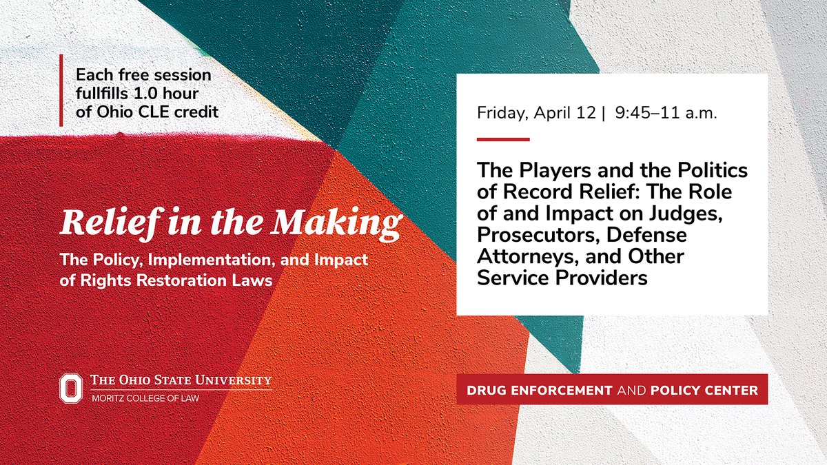 On Friday, April 12, join us as we delve into the players and the politics of #recordrelief during panel 2 of Relief in the Making, our free symposium @OSU_Law. Learn more and register: bit.ly/3uDUAmE CC: @AleGCorda, @OHProsecutors, @TarraSimmons5, @SLandP