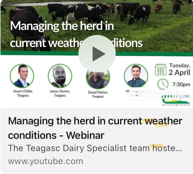 ‼️📢📢 If you missed the webinar last night you can it at your own convenience on the link below. Managing the herd in current weather conditions ☔️ Well worth the time to listen back on this!!! youtube.com/watch?v=3mVplG…