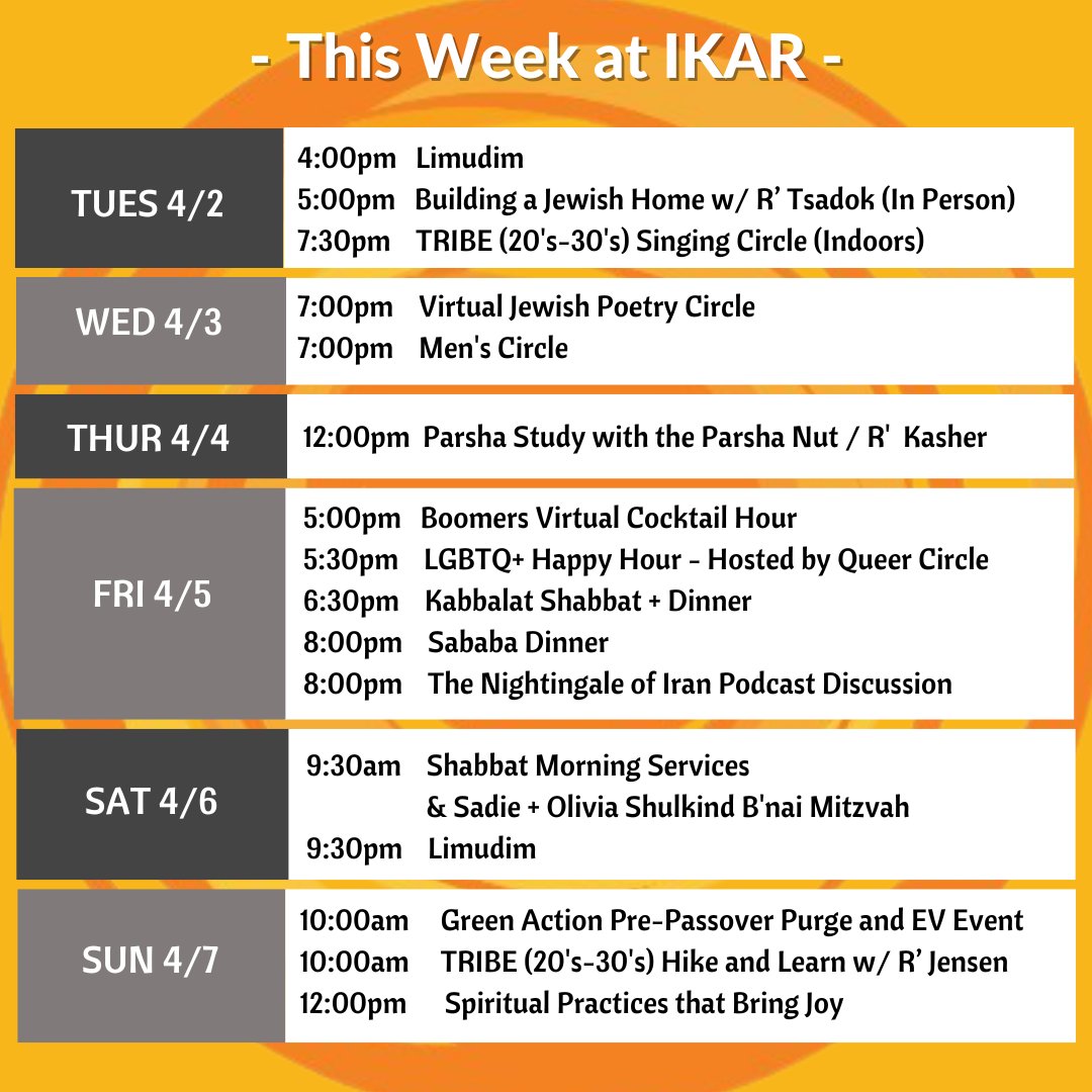 Check out what's going on this week at IKAR! RSVP and learn more, ikar.org/calendar #weareikar