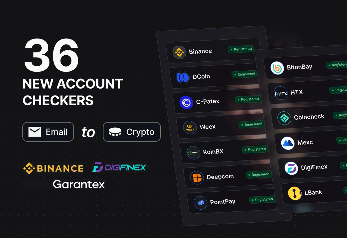 🏛️A new update, for tax authorities & countering money laundering. We just  released 36 new email to cryptocurrency account #OSINT checkers. Search any  email and discover if they have an account on: