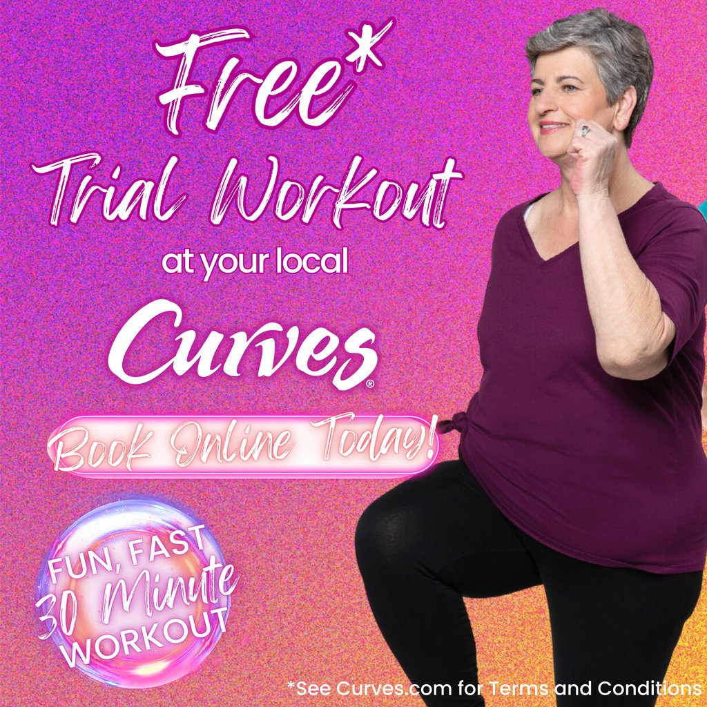 🎉 Start your journey towards a happier, healthier you today! ✨ Experience the power of Curves with a FREE* Trial Workout. Book now at curves.com/get-started and let's make 2024 your year of transformation! 🏋️‍ *See Curves.com for terms and conditions.