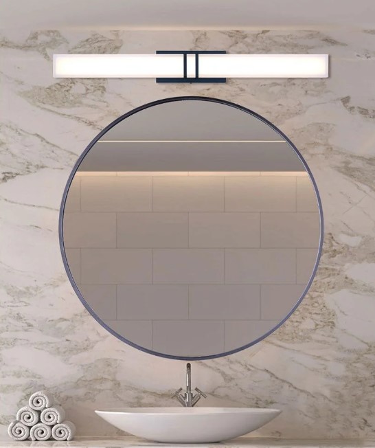 The Carlyn 36 inch vanity light by Canarm delivers a clean look and wide spread illumination for your guest or master bathroom. #bathroomlight #vanitylight #36inchvanitylight #canarmlighting #sundiallighting #bathroomled