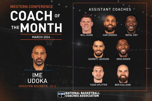 Western Conf. COTM, Ime Udoka, led the @HoustonRockets to an 13-2 record in Mar. & 11 straight games from March 8th-29th. This marks the third time in Udoka’s coaching career that he has won Coach of the Month. Congrats to Coach Udoka & the entire Rockets staff on this Award!