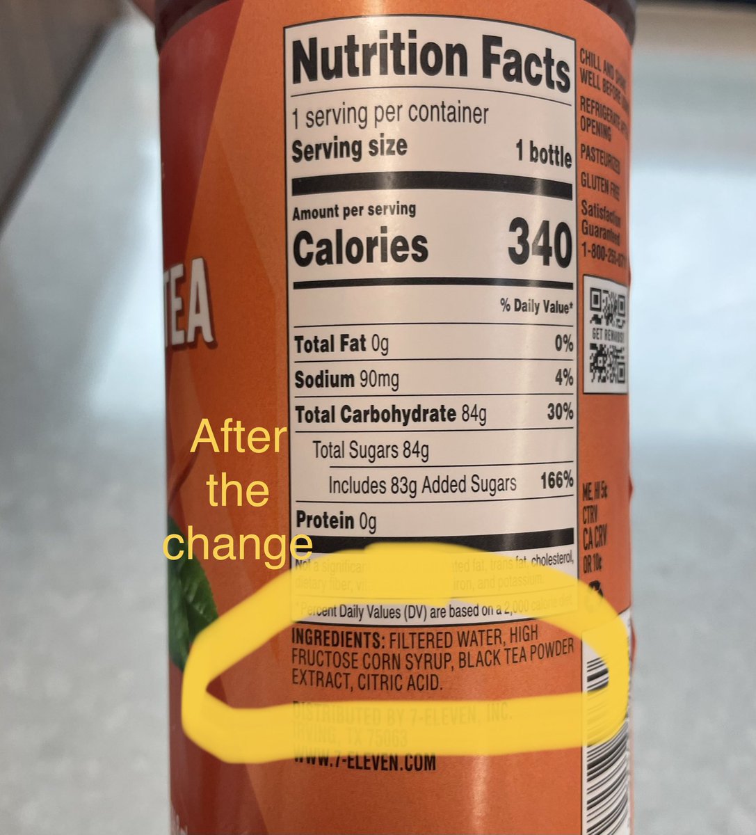 @7eleven I am so disappointed that you changed the ingredients of your Sweet Tea. You replaced the real sugar with high fructose corn syrup. This is “New Coke” level stupid. Obviously you did this to save a few bucks and extend the shelf life. Unacceptable. Please change it back.
