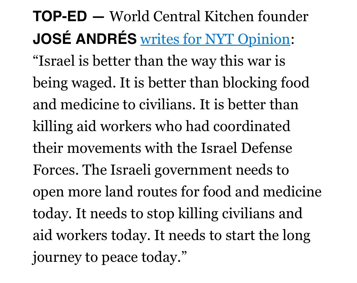 Israel ist besser als dies. Was der Gründer von World Kitchen Central in der NYT schreibt: