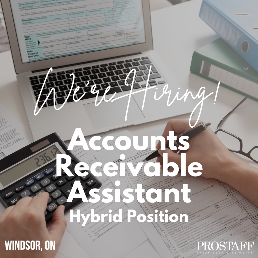We’re #hiring an Accounts Receivable Assistant in Windsor, ON!

This is a contract FULL-TIME position, in a hybrid office setting.

Pay: $24.04 per hour

Send your resume to JOBS@PROSTAFFWORKS.CA

#prostaffworks #jobboard #yqg #windsor #windsoressex #windsorjobs #worklocal