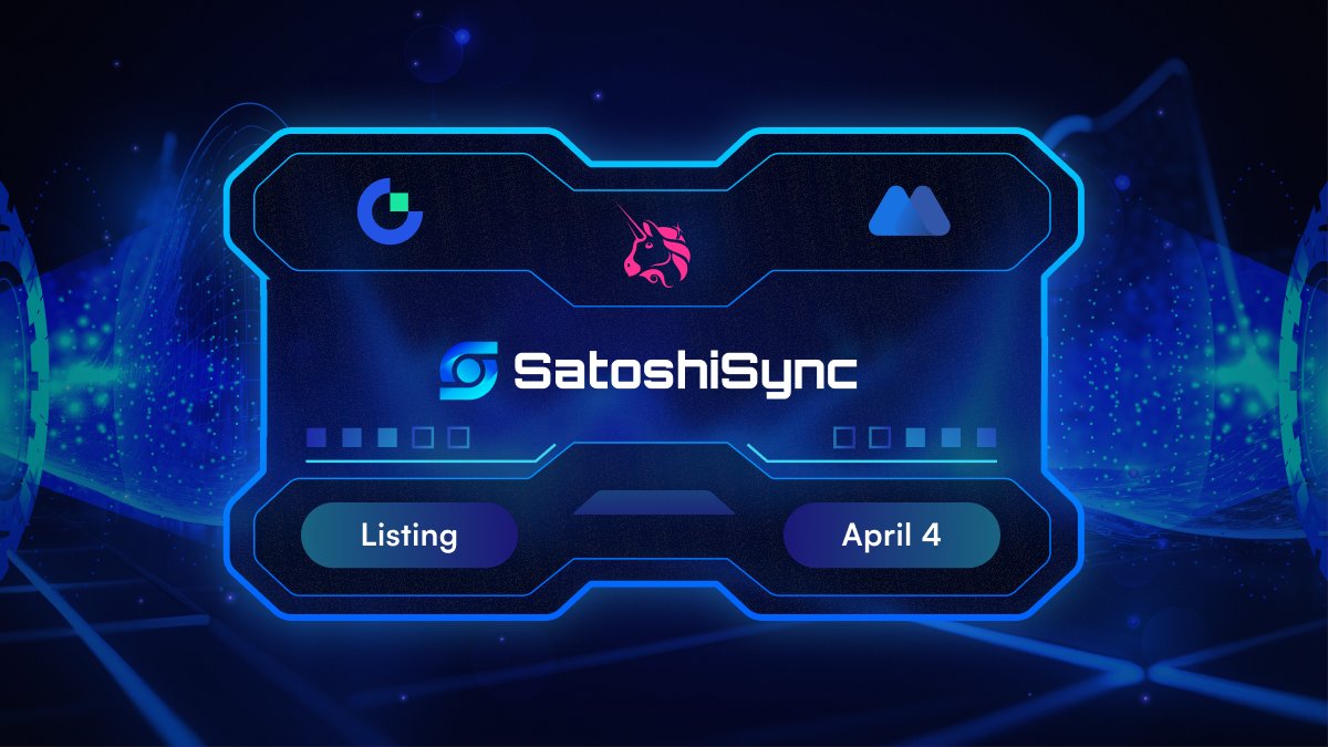 The countdown is on for SatoshiSync! 🕒 $SSNC is launching tomorrow, 4th of April at 10:00 AM UTC on @gate_io and @MEXC_Official, followed by listing on @Uniswap at 10:10 AM UTC. If you missed our IDO on @apeterminal and @SeedifyFund, this is your chance to get $SSNC tokens! ⛓️