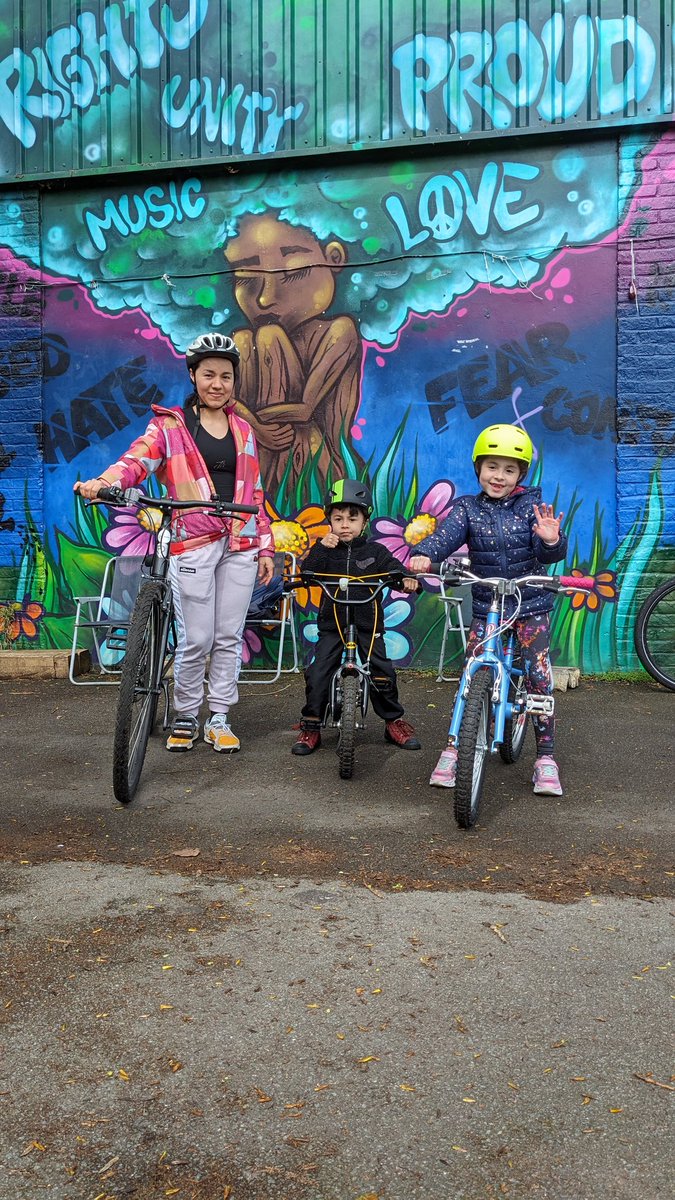 'I love cycling because I feel good and awesome and excited. And because you can try again if you fail.' Hailey (right) learning to ride with her mum & brother today at @JoyRidersUK Why do you love cycling? #LondonLovesCycling