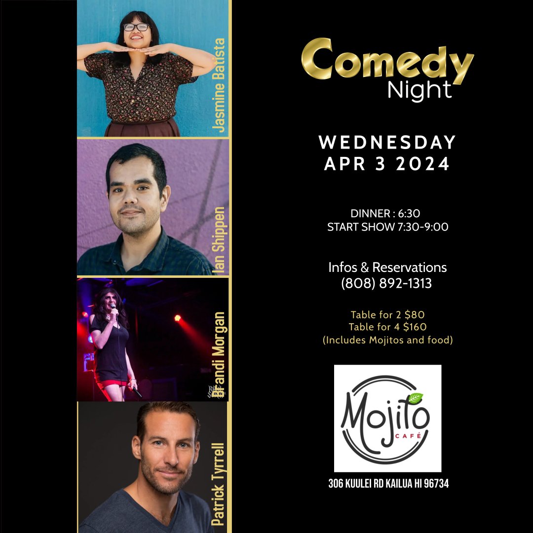 Tonight! Call 808-497-1602 or go to mojitoscafehi.com