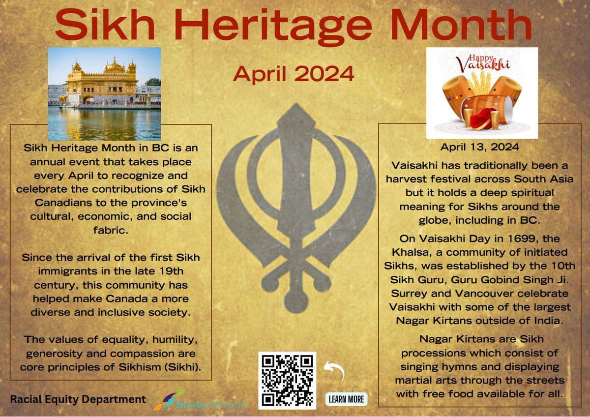 Surrey Schools (@surrey_schools) on Twitter photo April is Sikh Heritage Month, recognizing & celebrating the invaluable contributions Sikh Canadians have made to our province and country. Please scan the QR code to learn more!
#sd36learn #SurreyBC #WhiteRockBC <a href="/racialEQ36/">racialEQ36</a> #SikhHeritageMonth April is Sikh Heritage Month, recognizing & celebrating the invaluable contributions Sikh Canadians have made to our province and country. Please scan the QR code to learn more!
#sd36learn #SurreyBC #WhiteRockBC <a href="/racialEQ36/">racialEQ36</a> #SikhHeritageMonth