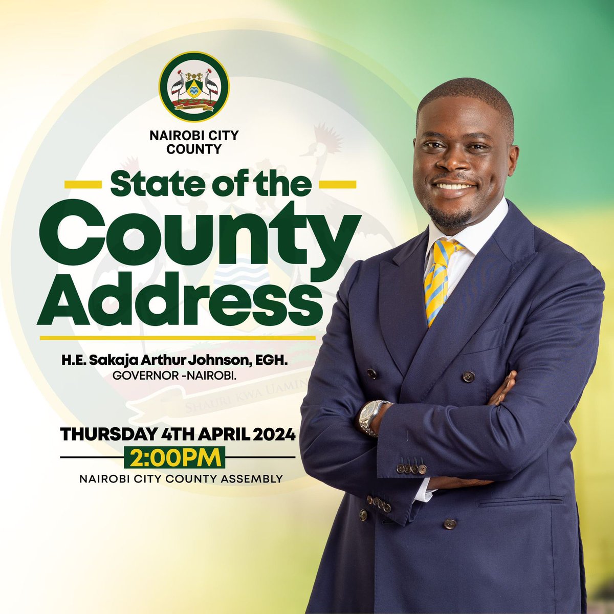 In line with Section 30 (2) (k) of the County Governments Act, 2012, H.E. Hon. Sakaja Arthur Johnson, EGH, Governor of Nairobi, will be delivering the State of the County Address on Thursday at 2pm at the County Assembly Chambers.
