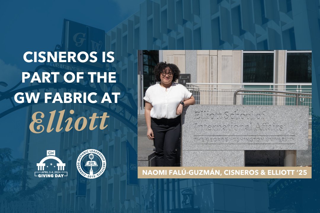 @GWtweets @gwucolumbian @gwuengineering At @ElliottSchoolGW, Naomi is a Masters student in Latin American & Hemispheric Studies, where she researches gender policy and Afro-Latine culture #GWGivingDay Support today: go.gwu.edu/cisnerosgiving…