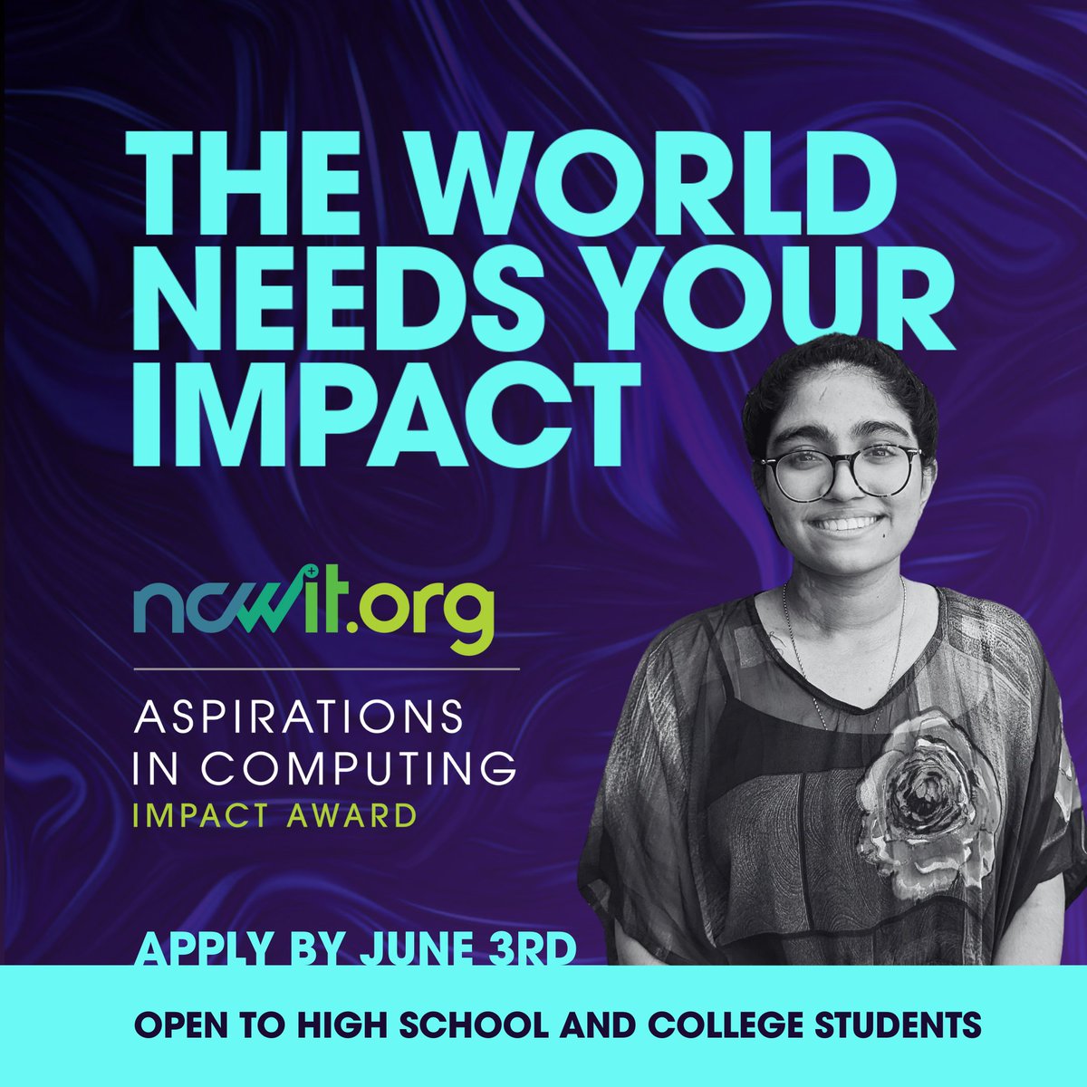 🏆 OPEN NOW: The #NCWITAiC Impact Award recognizes members of the #AiCcommunity who create computing experiences for girls, women, genderqueer, and nonbinary students of all ages. Share how you make an impact and apply by June 3rd for a chance to win $500: aspirations.org/impactaward