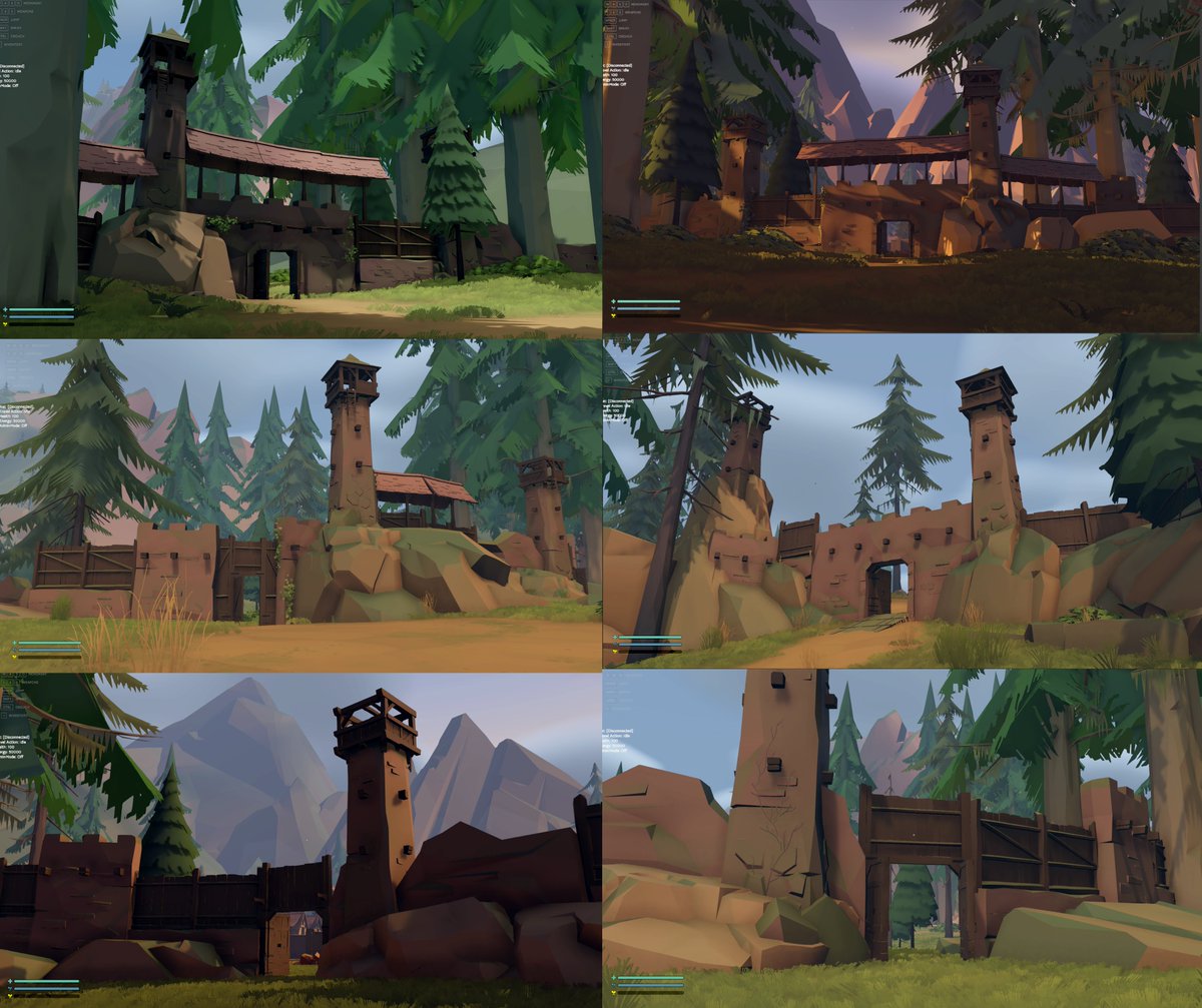 Here are some explorations we're doing on gates in one of our zones. With deeds and buildings what we're working towards is finalizing our Architecture style guide. How do man made environments look with the material found in the world? what's the difference in scale in gates