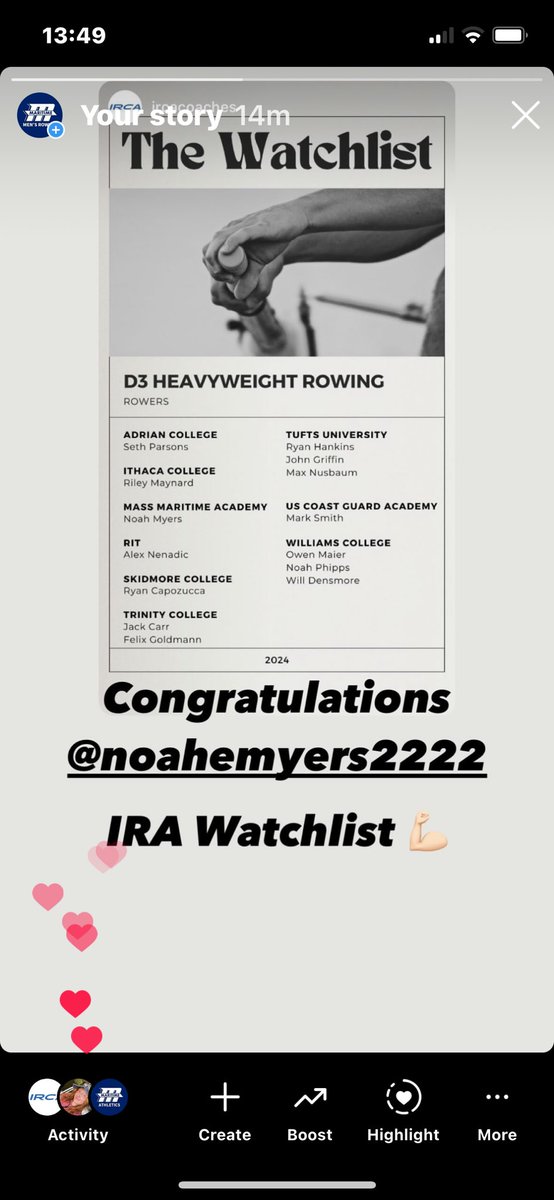 Congratulations to Oarsman Noah Myers of MMA Men’s Crew!