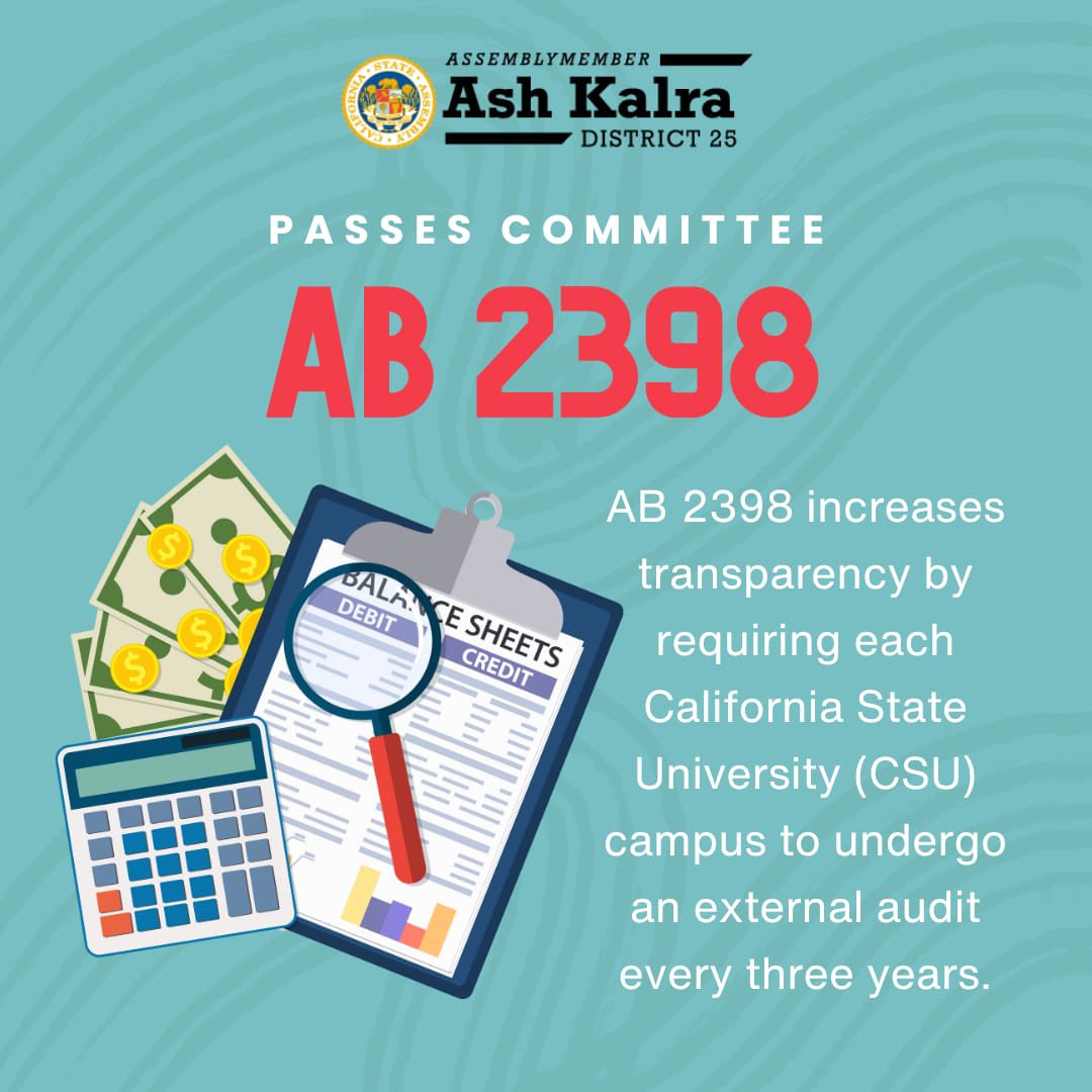 Thank you to Assembly Higher Education Chair Mike Fong and Committee members for passing my AB 2398 on a bipartisan vote to require campus specific audits by the CSU in order to create better transparency and accountability! Thank you to @CFA_United for you partnership!