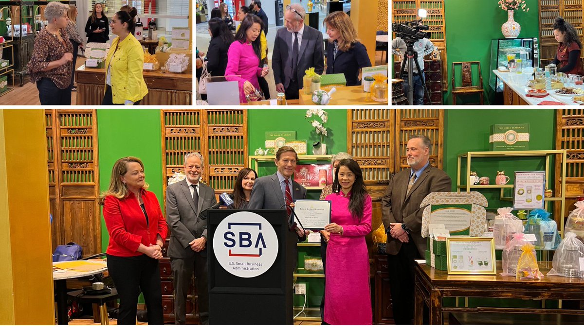 A great visit with @SenBlumenthal, @CBIANews, @ctsbdc, and @wh_chamber at the @GreenTeahouseUS in @Westfarms this morning to celebrate their SBA Minority-Owned Small Business of the Year award. Join us on 5/2 to celebrate all of our #NSBW award winners! cbia.com/events/sba-2024