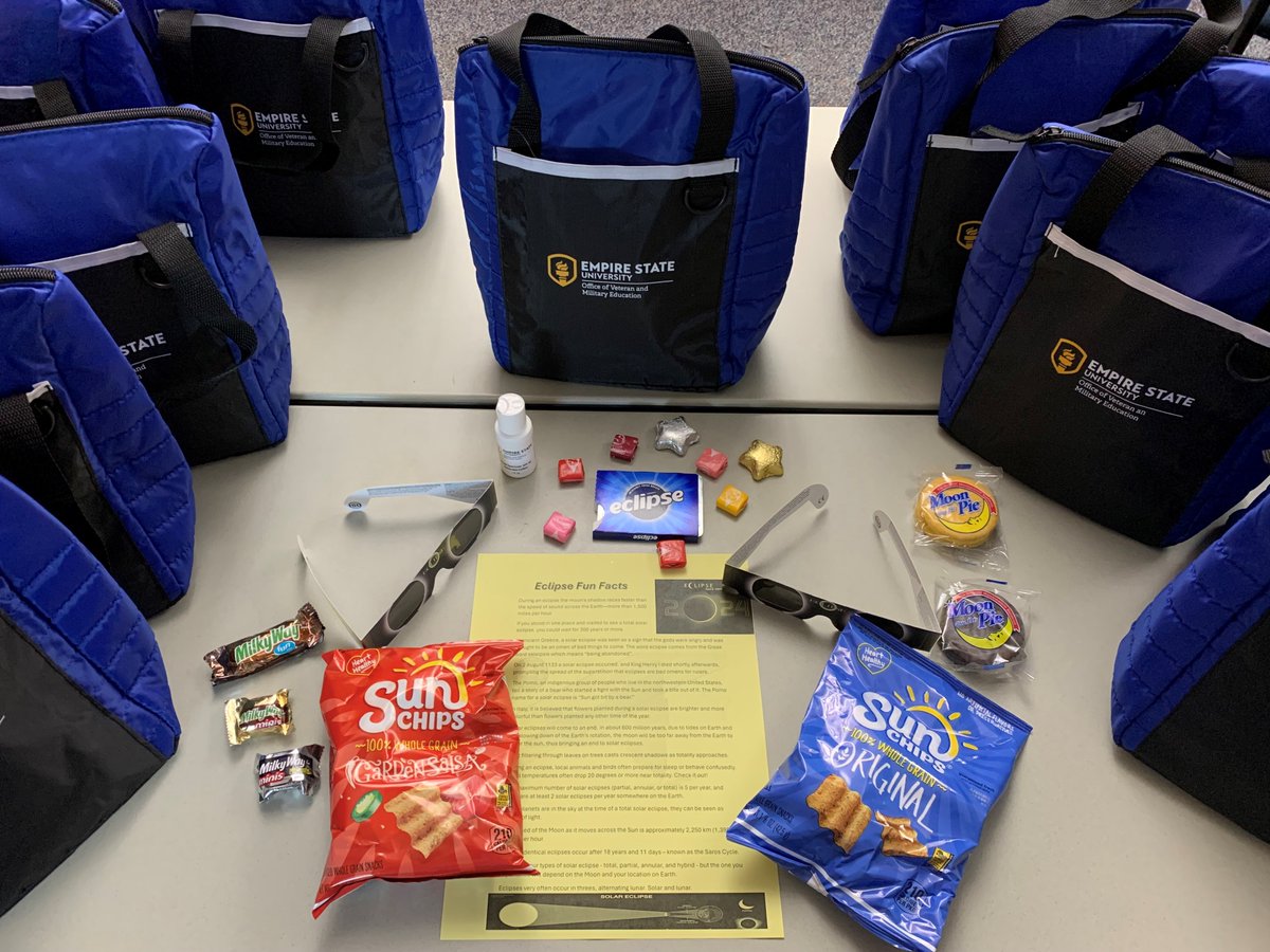 Check out these to-go-eclipse bags our Veteran and Military Resource Center organized for students in Fort Drum. #solareclipse #eclipse #veteran