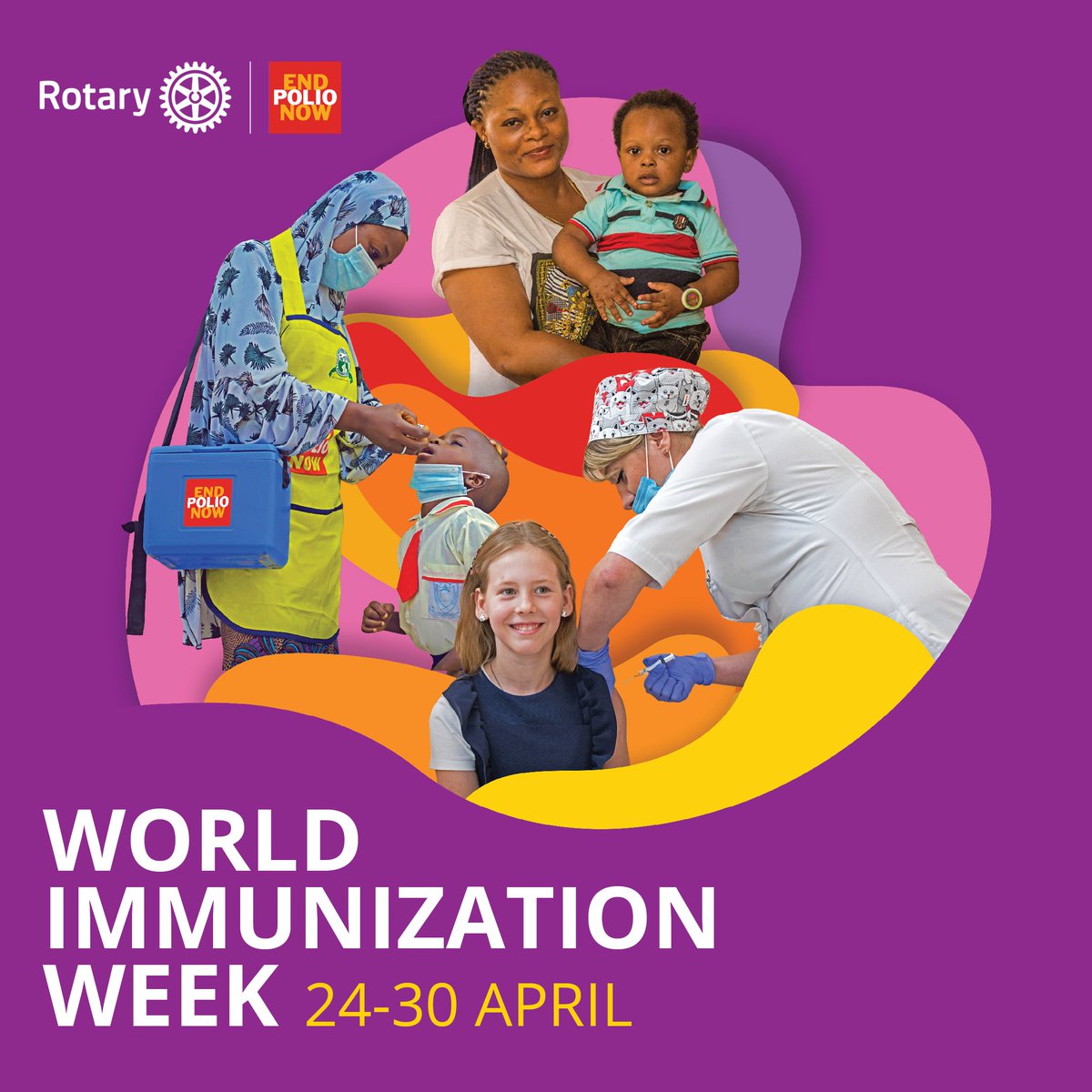 Save the date 💜 📌: World Immunization Week 2024 📅: 24-30 April 🔗: on.rotary.org/4cDqjpq Vaccines are a cornerstone of public health and our fight to #EndPolio is proof that vaccines work. Join us in promoting the power of vaccines to protect children and save lives.