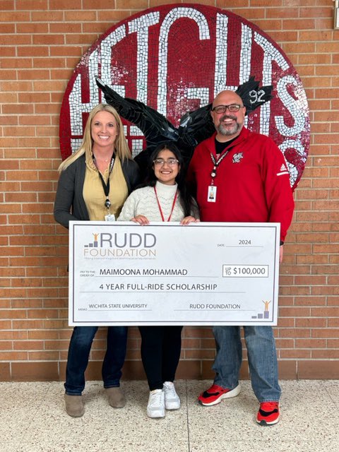 Congrats to Heights High School senior Maimoona Muhammad who was surprised today with a four-year scholarship to Wichita State from the Rudd Foundation! <a href="/FalconFlip92/">WHtsPrincipal</a> <a href="/RuddFoundation/">Rudd Foundation</a> <a href="/WichitaState/">Wichita State</a>