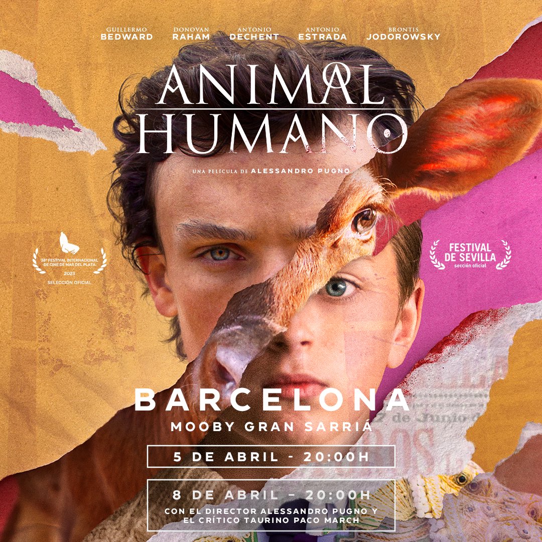 ¡Seguimos sumando ciudades donde podrás ver #AnimalHumano a partir del 5 de abril!

📍Barcelona, Cine Mobby Gran Sarriá
🗓️ 5 de abril, 20h 
🗓️ 8 de abril, 20h pase especial con la presencia del director, Alessandro Pugno, y el crítico taurino Paco March, @franciscomarch9.