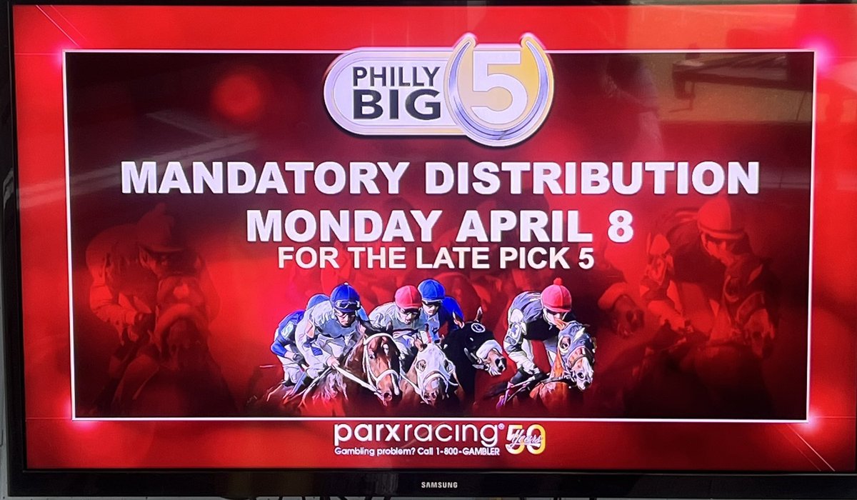 Live racing for Wednesday, April 3 has been canceled. Live racing resumes on Monday, April 8 and there will be a mandatory distribution of the Philly Big 5. Gambling Problem? Call 1-800-GAMBLER