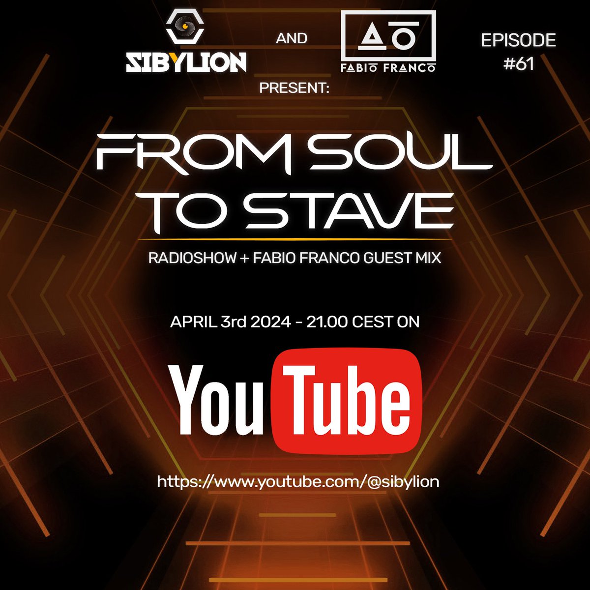 One hour to go! Waiting for you on YouTube with my guest @fabiofrancodj1 for From Soul To Stave radioshow, episode #61!🙌🙌 Link to connect: youtu.be/kBuKU5zgQvk?si…

#trancefamily #trancelovers #sibylion #fromsoultostave #radioshow